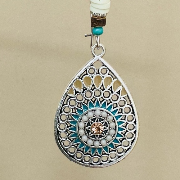 Boho Sundial Hollow Water Drop Shaped Dangle Earrings - Picture 3 of 5